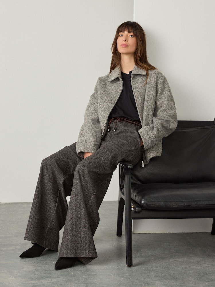 Brown Herringbone Satin Waistband Wide Leg Trousers - Image 2 of 8 Brown Herringbone Satin Waistband Wide Leg Trousers - Image 2 of 8