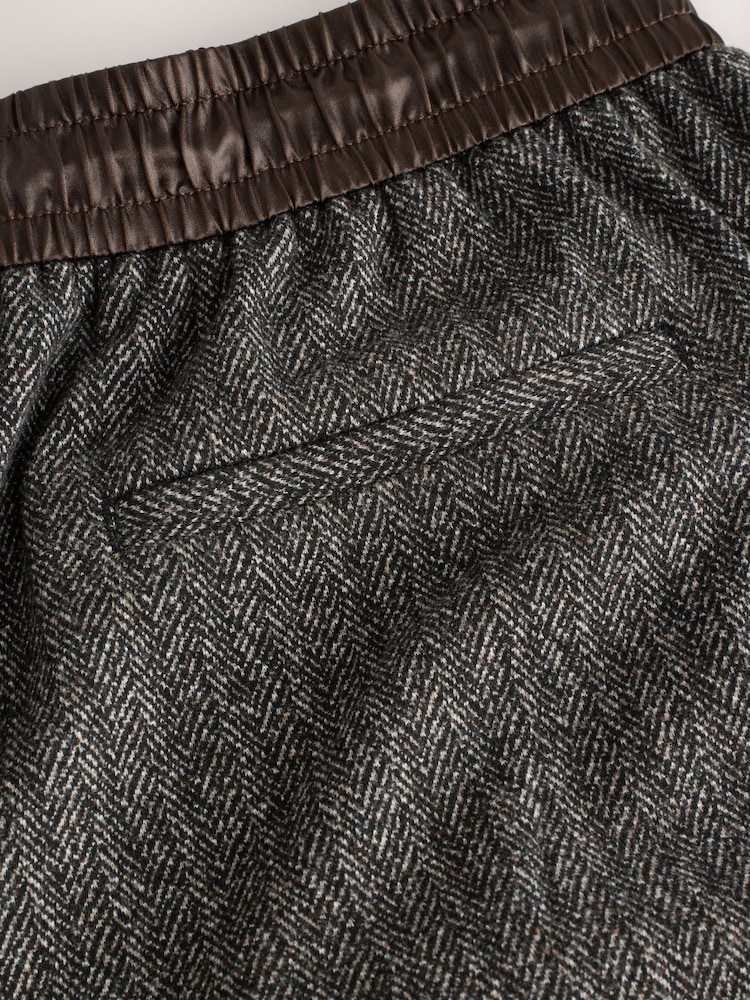 Brown Herringbone Satin Waistband Wide Leg Trousers - Image 3 of 3