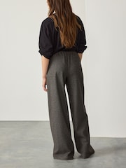 Brown Herringbone Satin Waistband Wide Leg Trousers - Image 4 of 8