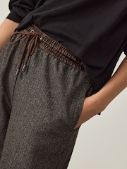 Brown Herringbone Satin Waistband Wide Leg Trousers - Image 5 of 8