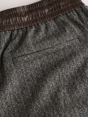 Brown Herringbone Satin Waistband Wide Leg Trousers - Image 8 of 8