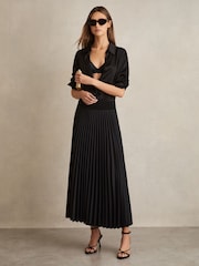 Черный - Reiss Seren Pleated Midi Skirt - Изображение 1 из 7