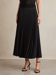 Черный - Reiss Seren Pleated Midi Skirt - Изображение 3 из 7