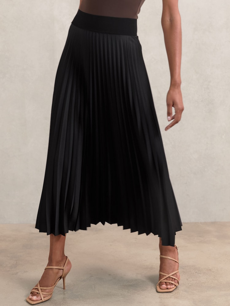 Reiss Black Seren Pleated Midi Skirt - Image 3 of 6