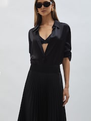 Черный - Reiss Seren Pleated Midi Skirt - Изображение 5 из 7