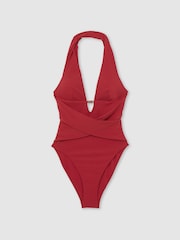 Reiss Dark Red Maya Plunge Halterneck Swimsuit - Image 2 of 6