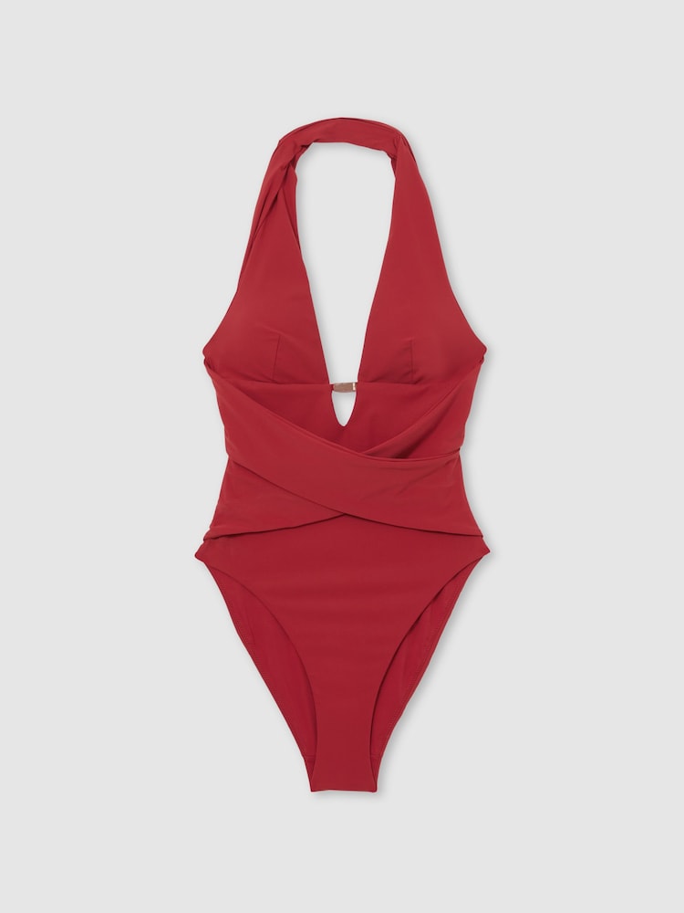 Reiss Dark Red Maya Plunge Halterneck Swimsuit - Image 2 of 6