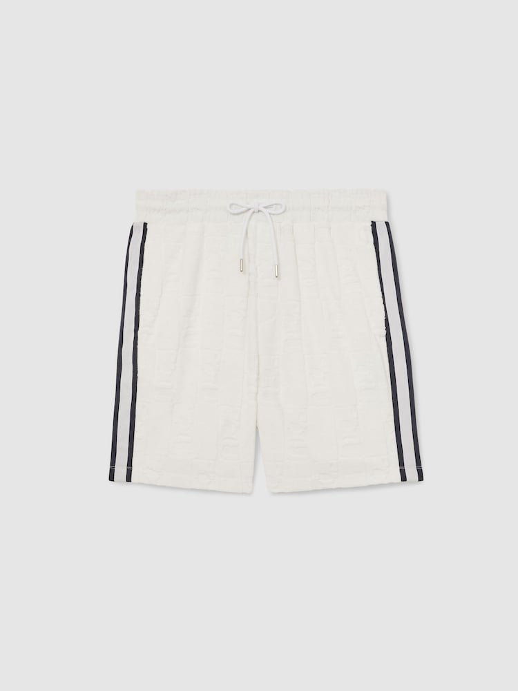 Reiss White Salina Reiss | Ché Towelling Monogram Shorts - Image 2 of 6