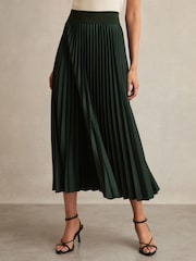 ירוק כהה - Reiss Seren Pleated Midi Skirt - Image 3 of 6