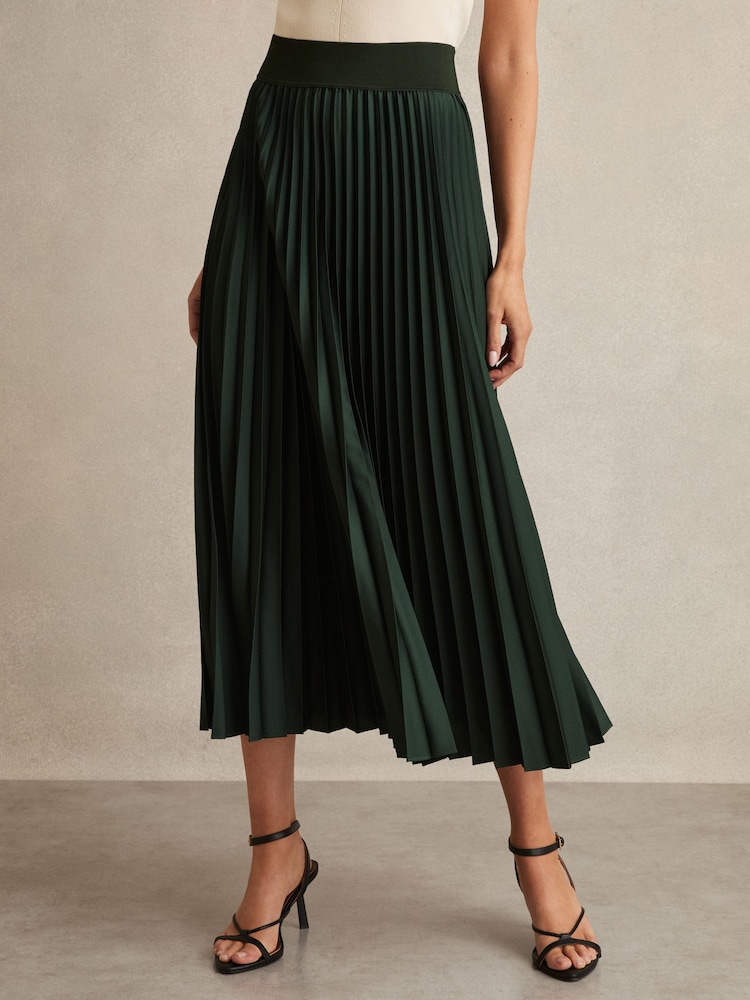 ירוק כהה - Reiss Seren Pleated Midi Skirt - Image 3 of 6