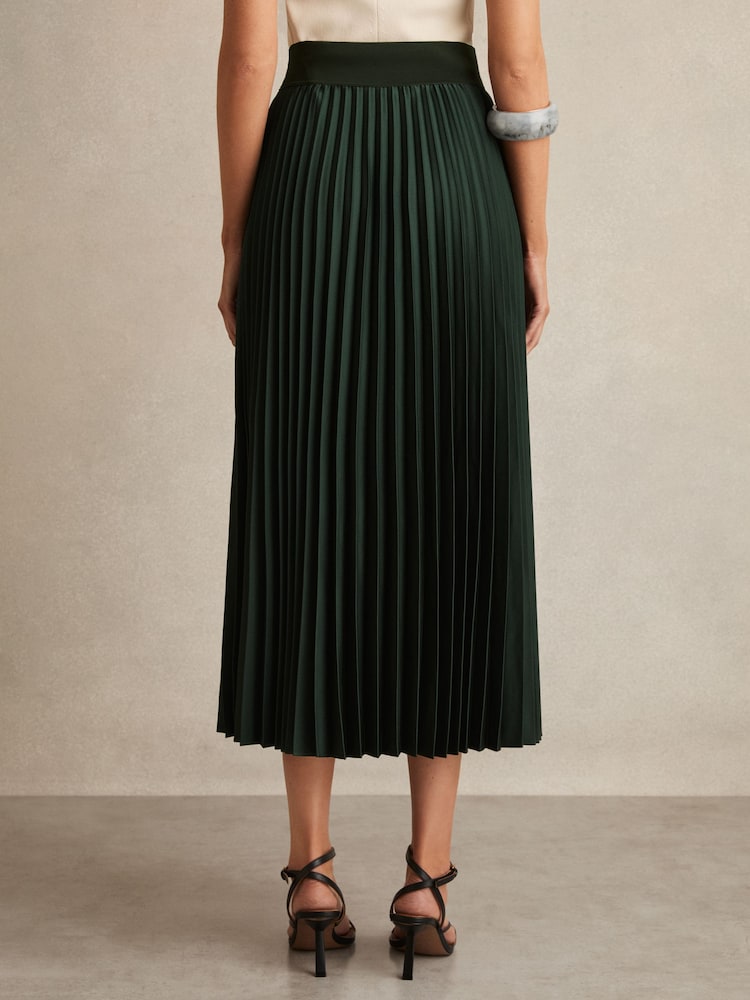ירוק כהה - Reiss Seren Pleated Midi Skirt - Image 5 of 6