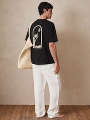 Reiss Black Roda Reiss | Ché Cotton Palm-Print T-Shirt - Image 1 of 6