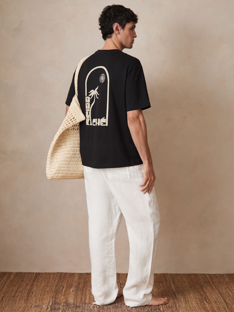 Reiss Black Roda Reiss | Ché Cotton Palm-Print T-Shirt - Image 1 of 6