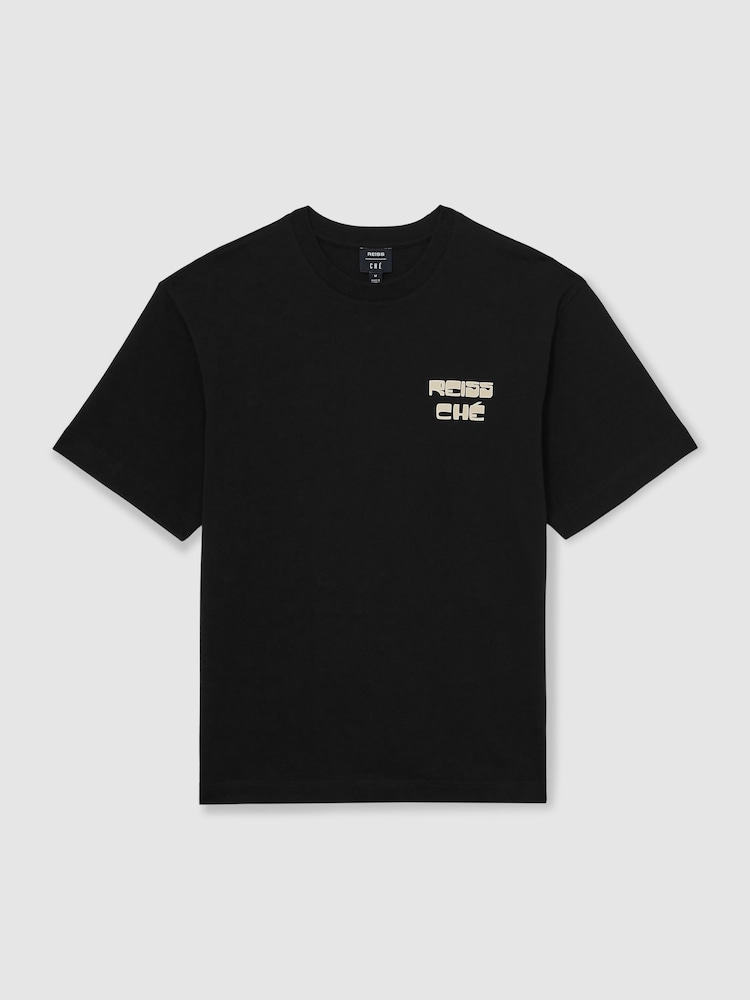 Reiss Black Roda Reiss | Ché Cotton Palm-Print T-Shirt - Image 2 of 6