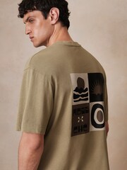Reiss Sage Green Brava Reiss | Ché Cotton-Linen Sunset T-Shirt - Image 1 of 7