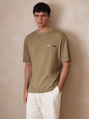 Reiss Sage Green Brava Reiss | Ché Cotton-Linen Sunset T-Shirt - Image 4 of 7