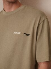 Reiss Sage Green Brava Reiss | Ché Cotton-Linen Sunset T-Shirt - Image 5 of 7