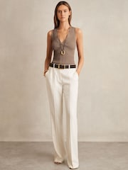 Reiss Mink Lanette Craft Stitch Rib Knit Vest - Image 1 of 6