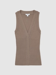 Reiss Mink Lanette Craft Stitch Rib Knit Vest - Image 2 of 6
