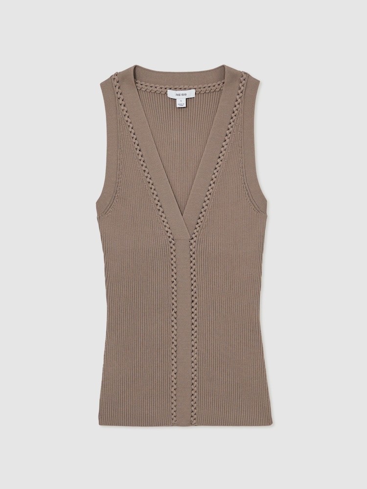 Reiss Mink Lanette Craft Stitch Rib Knit Vest - Image 2 of 6
