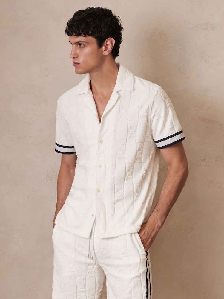 Reiss White Kala Reiss | Ché Towelling Monogram Shirt - Image 1 of 6
