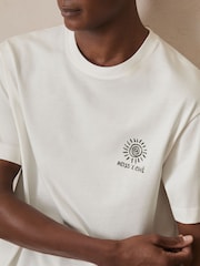 Reiss White Artola Reiss | Ché Cotton Palm-Tree T-Shirt - Image 4 of 6