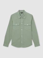 Reiss Sage Green Malaki Cotton Twill Twin Pocket Overshirt With Stretch - Image 2 of 6
