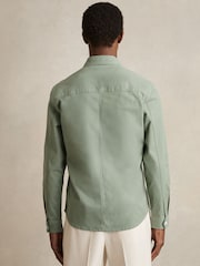 Reiss Sage Green Malaki Cotton Twill Twin Pocket Overshirt With Stretch - Image 5 of 6