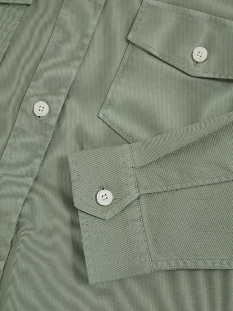 Reiss Sage Green Malaki Cotton Twill Twin Pocket Overshirt With Stretch - Image 6 of 6