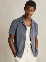 Reiss Airforce Blue Eden Cotton Blend Towelling Shirt - Image 1 of 6