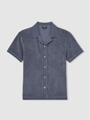 Reiss Airforce Blue Eden Cotton Blend Towelling Shirt - Image 2 of 6