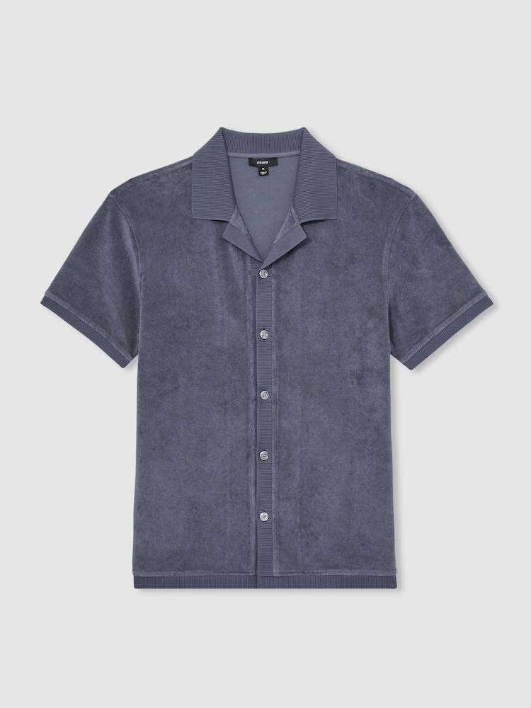 Reiss Airforce Blue Eden Cotton Blend Towelling Shirt - Image 2 of 6