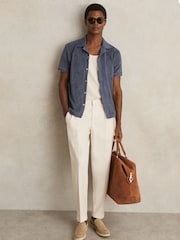 Reiss Airforce Blue Eden Cotton Blend Towelling Shirt - Image 3 of 6