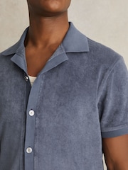 Reiss Airforce Blue Eden Cotton Blend Towelling Shirt - Image 4 of 6