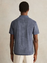 Reiss Airforce Blue Eden Cotton Blend Towelling Shirt - Image 5 of 6
