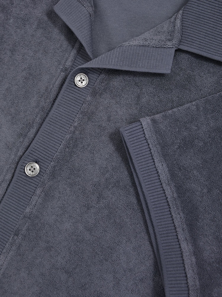 Reiss Airforce Blue Eden Cotton Blend Towelling Shirt - Image 6 of 6