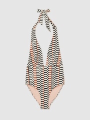 Reiss Black/Brown Abi Chevron Stripe Plunge Swimsuit - Image 2 of 6