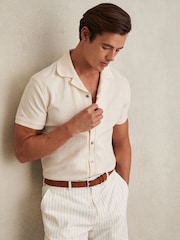 Reiss White Eden Cotton Blend Towelling Shirt - Image 1 of 6