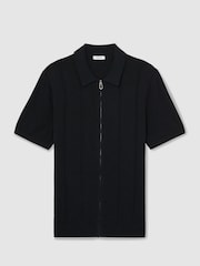Reiss Navy Tay Pointelle-Knit Zip-Through Shirt - Image 2 of 6