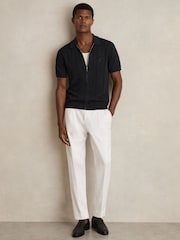 Reiss Navy Tay Pointelle-Knit Zip-Through Shirt - Image 3 of 6