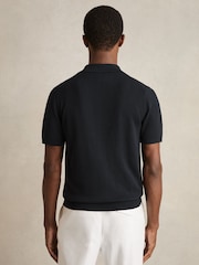 Reiss Navy Tay Pointelle-Knit Zip-Through Shirt - Image 4 of 6