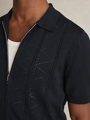 Reiss Navy Tay Pointelle-Knit Zip-Through Shirt - Image 5 of 6