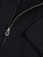 Reiss Navy Tay Pointelle-Knit Zip-Through Shirt - Image 6 of 6