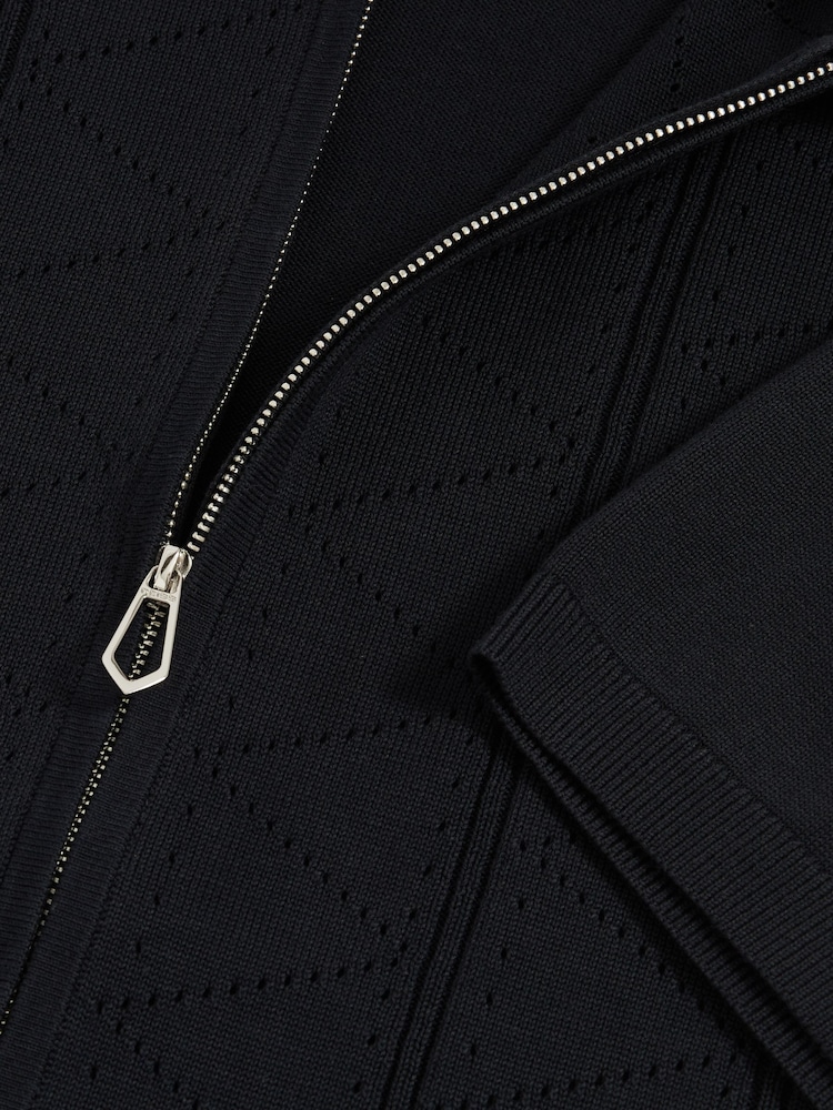 Reiss Navy Tay Pointelle-Knit Zip-Through Shirt - Image 6 of 6