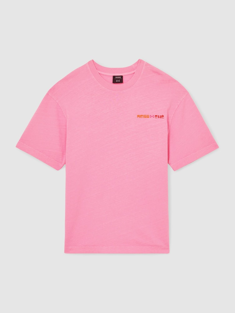 Reiss Pink Brava Reiss | Ché Cotton-Linen Sunset T-Shirt - Image 2 of 6