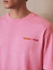 Reiss Pink Brava Reiss | Ché Cotton-Linen Sunset T-Shirt - Image 4 of 6