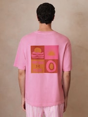 Reiss Pink Brava Reiss | Ché Cotton-Linen Sunset T-Shirt - Image 5 of 6
