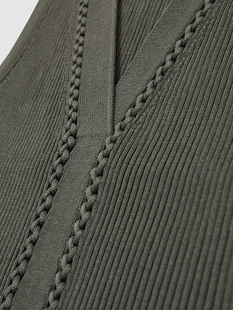 Зеленый хаки - Reiss Lanette Craft Stitch Rib Knit Vest - Image 5 of 5