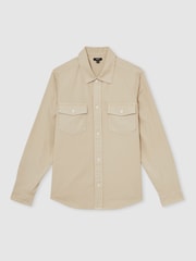 Reiss Stone Malaki Cotton Twill Twin Pocket Overshirt With Stretch - Image 2 of 7