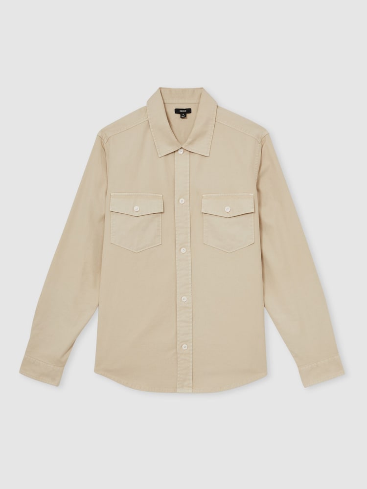 Reiss Stone Malaki Cotton Twill Twin Pocket Overshirt With Stretch - Image 2 of 7